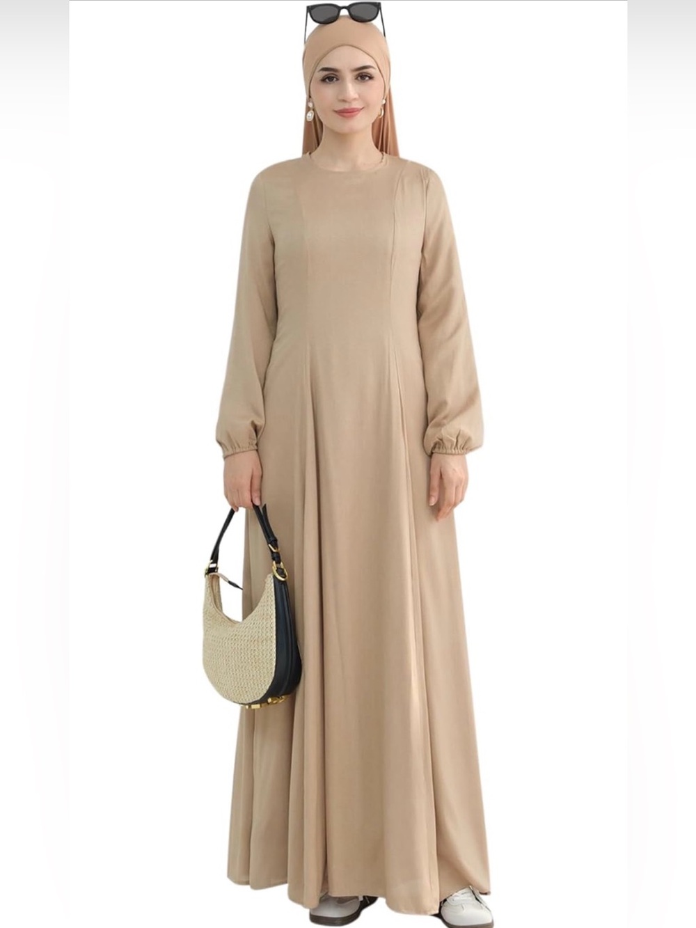 Modest Maxi Dress in Beige - Long Sleeve Women's Dress